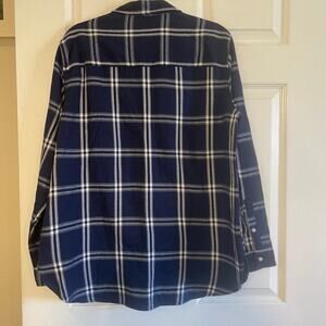 Jachs Girlfriend Ladies L shirt Womens Cozy Flannel snap up blue plaid size Lg